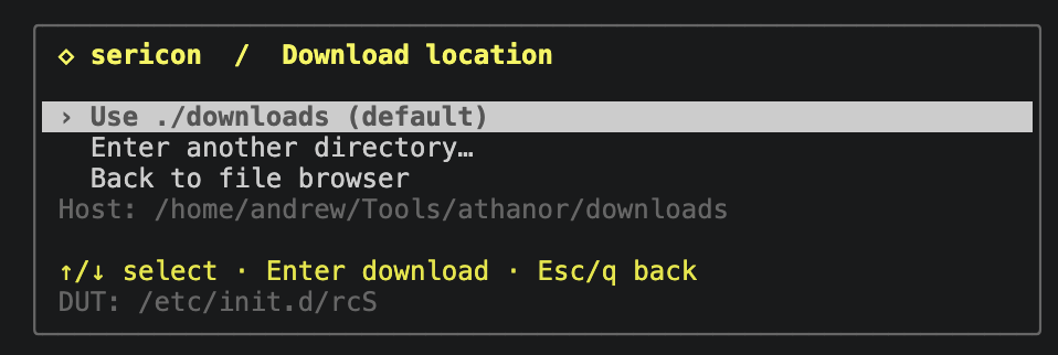 Choose the default host download directory or enter another path