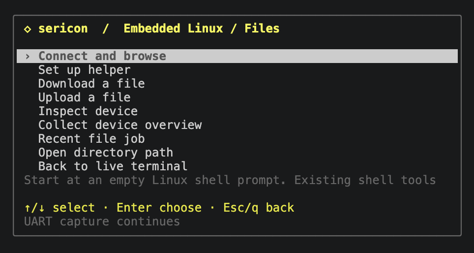 Embedded Linux Files menu