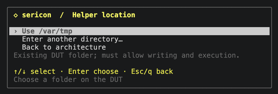 Choose an existing writable and executable directory on the DUT
